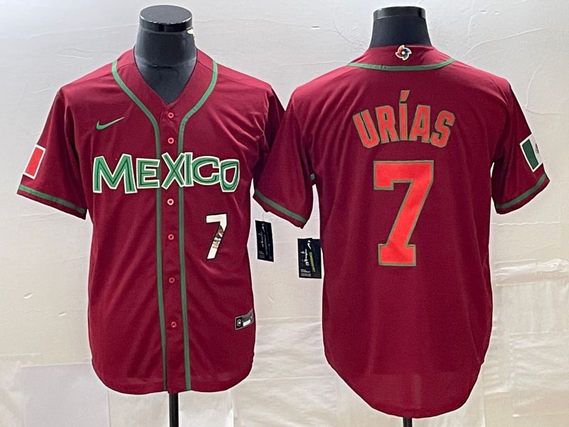 Men 2023 World Cub Mexico #7 Urias Red orange Nike MLB Jersey->more jerseys->MLB Jersey